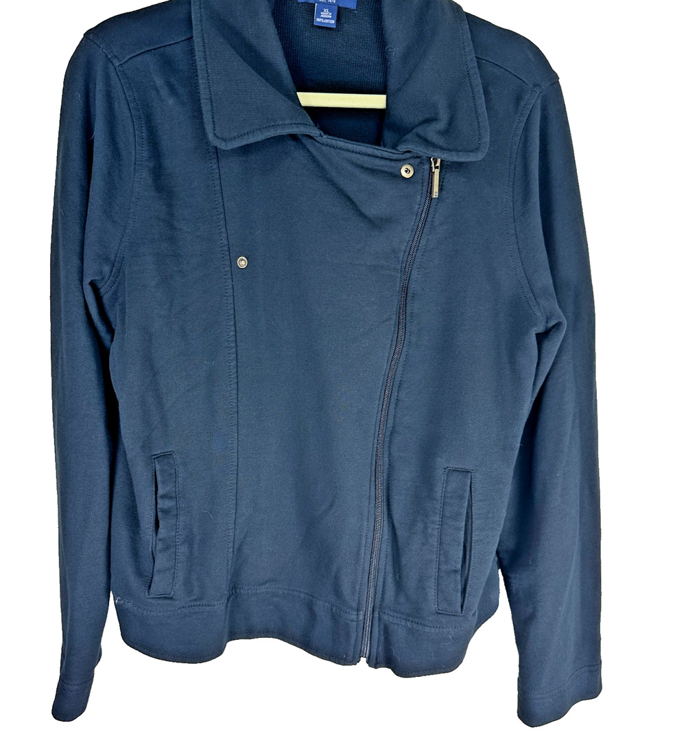 Chaps Women’s Moto Jacket Navy Knit 100% Cotton Size: X-Large preppy classic